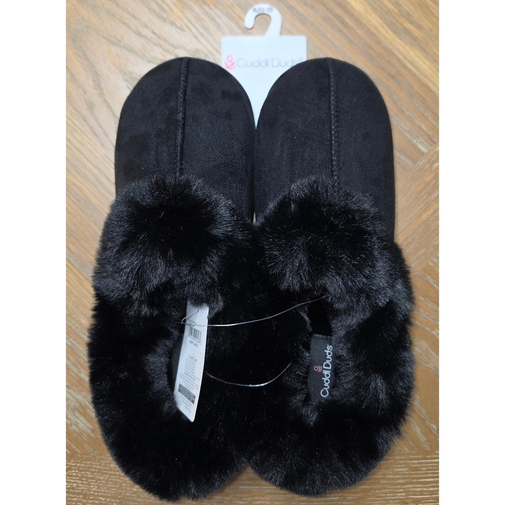 Cuddl Duds Womens Black Faux Fur Lined Scuff Slippers XL 11-12 03LZP06821 NWT